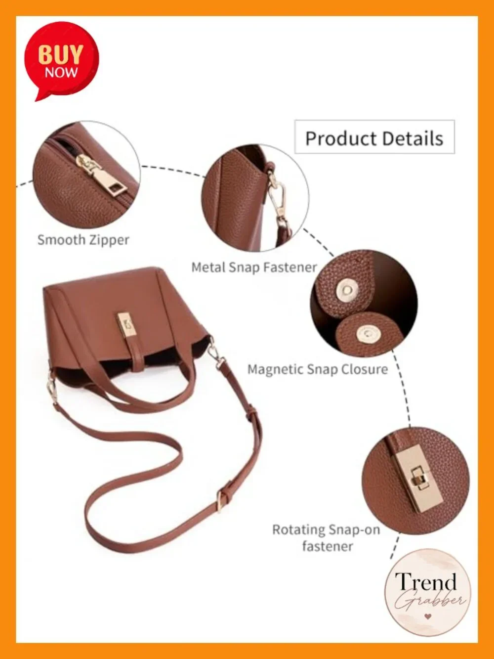 Women's Faux Leather Top Handle Satchel Crossbody Bag with Detachable Strap